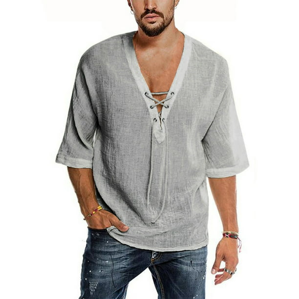 Domple Mens Fashion Summer Casual Slim Short Sleeve V-Neck Henley Shirts 